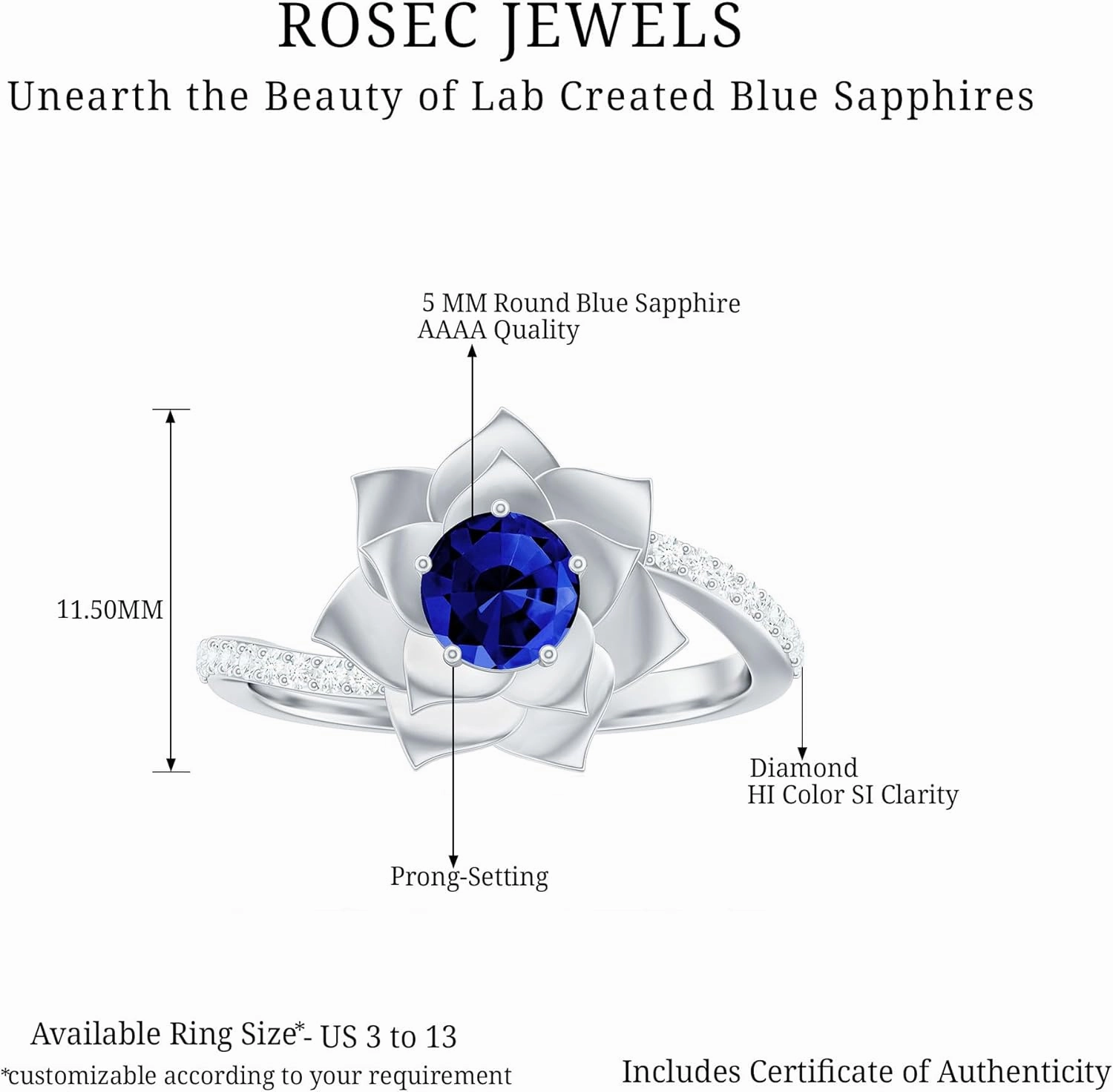 Certified Lab Grown Blue Sapphire Flower Engagement Ring, AAAA Quality, Sapphire Diamond Flower Ring - Ready To Gift