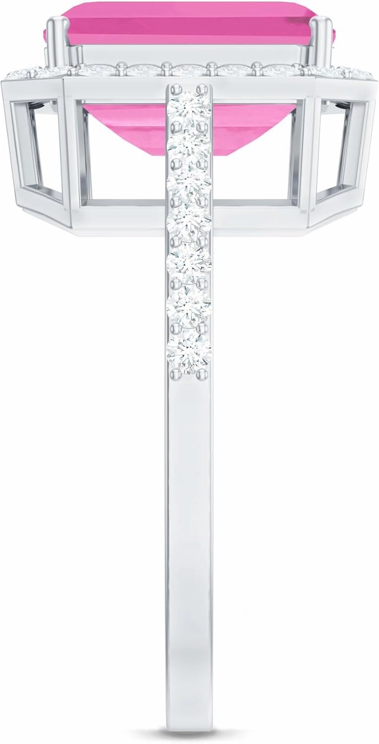 Certified Lab Grown Pink Sapphire 8X10 mm Emerald Cut Engagement Ring, Aaaa Quality, Pink Sapphire Diamond Ring
