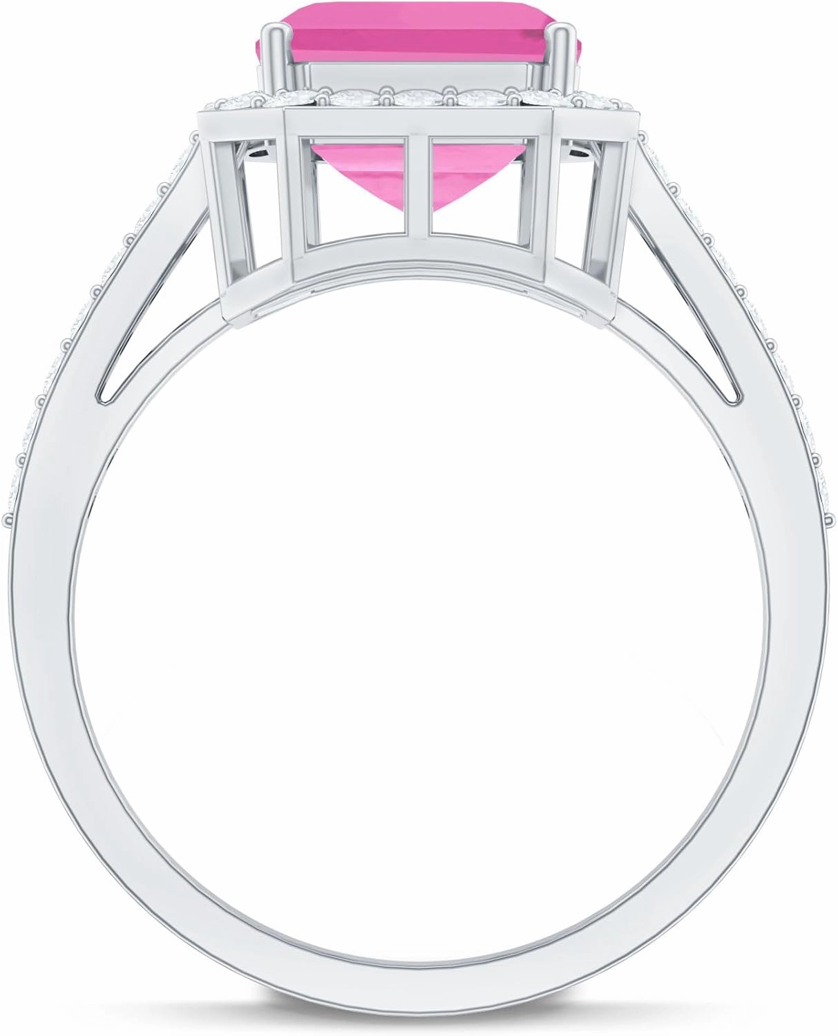 Certified Lab Grown Pink Sapphire 8X10 mm Emerald Cut Engagement Ring, Aaaa Quality, Pink Sapphire Diamond Ring
