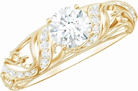 Certified Moissanite Engagement Ring, Vintage inspired ring, D VS 1 Quality Moissanite Art Deco Ring - Ready To Gift