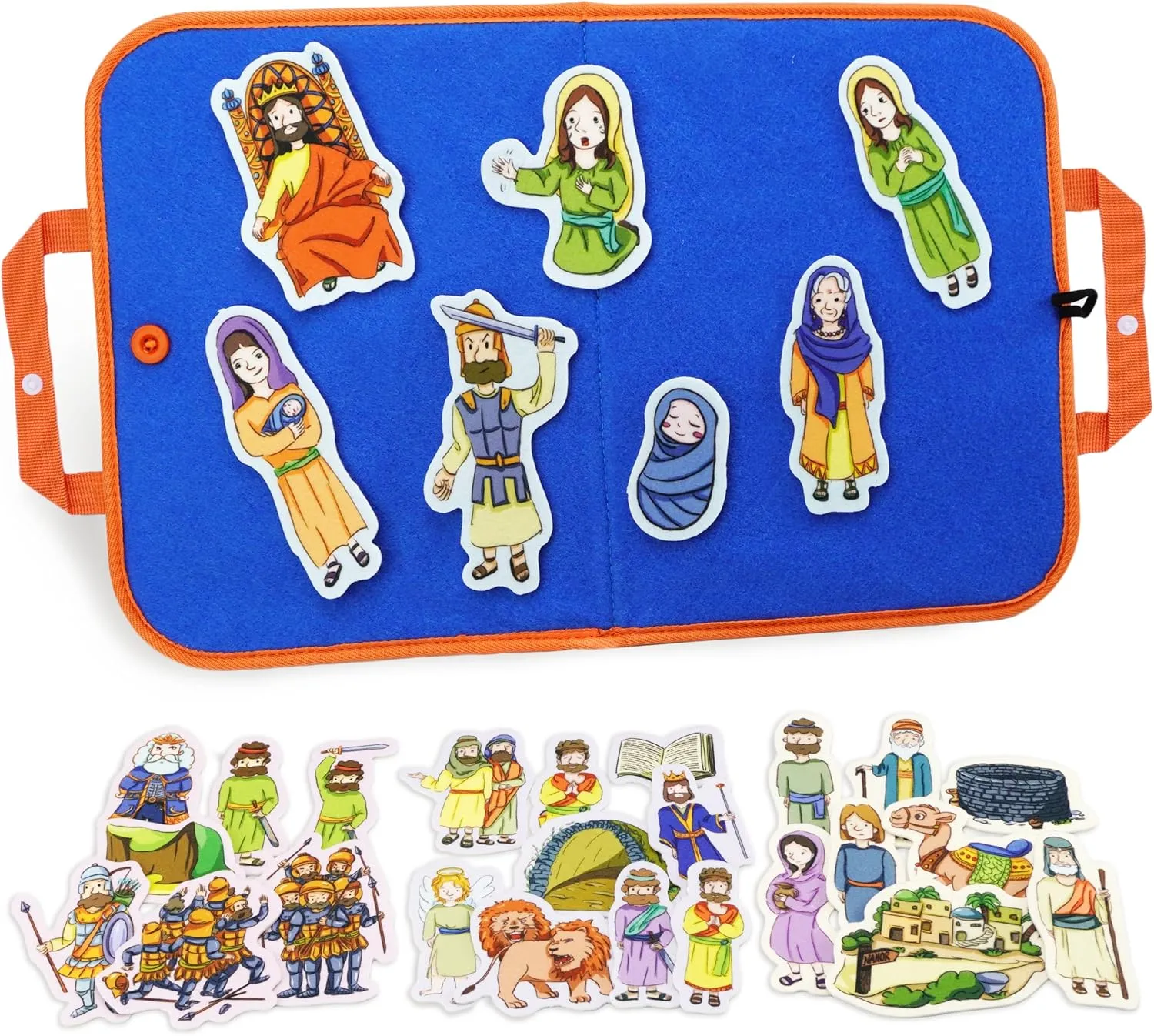 CHEFAN 4 Pack Felt Board Bible Stories Set, Flannel Board Stories Wisdom of Solomon|Jonathan and His Armor Bearer|Daniel and The Lions Den|Isaac and Rebekah,Precut Flannel Graph Bible Toys for Kids