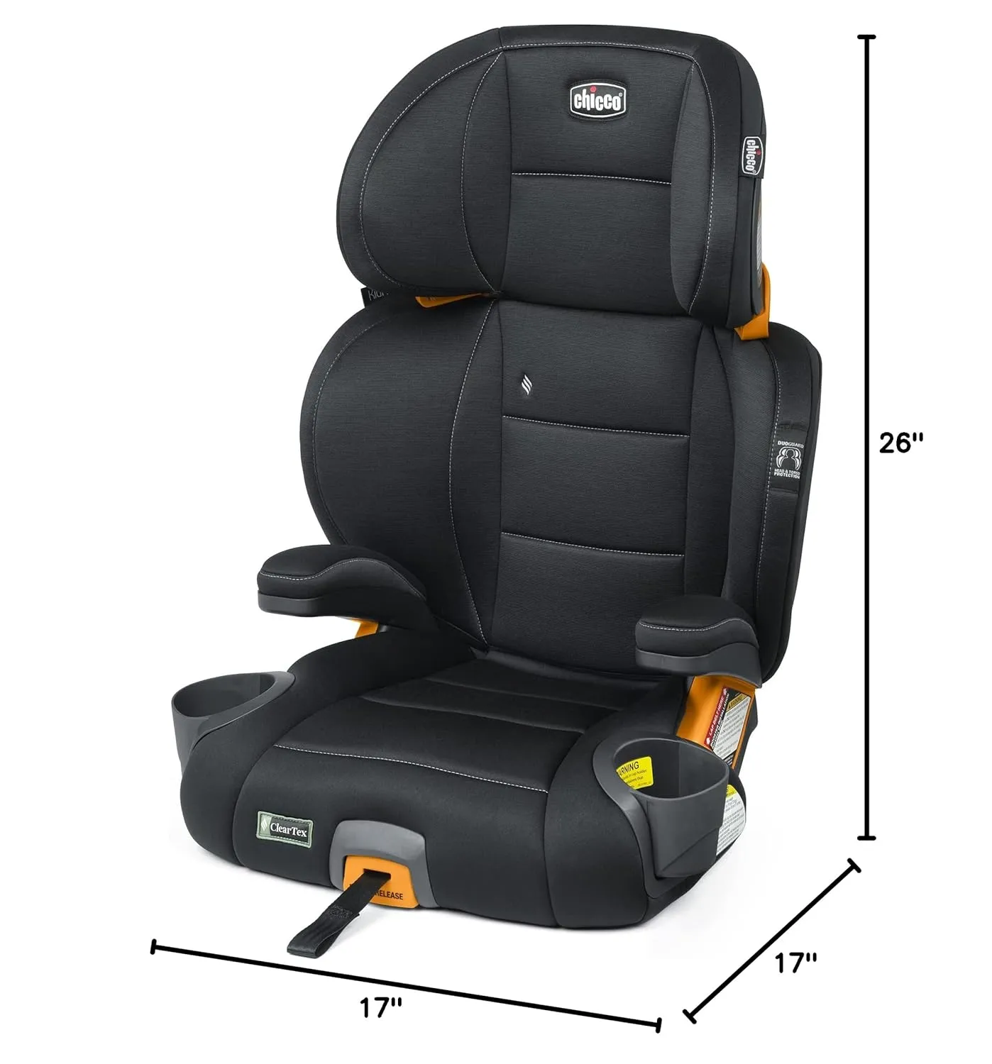 Chicco KidFit ClearTex Plus 2-in-1 Belt-Positioning Booster Car Seat, Backless and High Back Booster Seat, for Children Aged 4 Years and up and 40-100 lbs. | Obsidian/Black