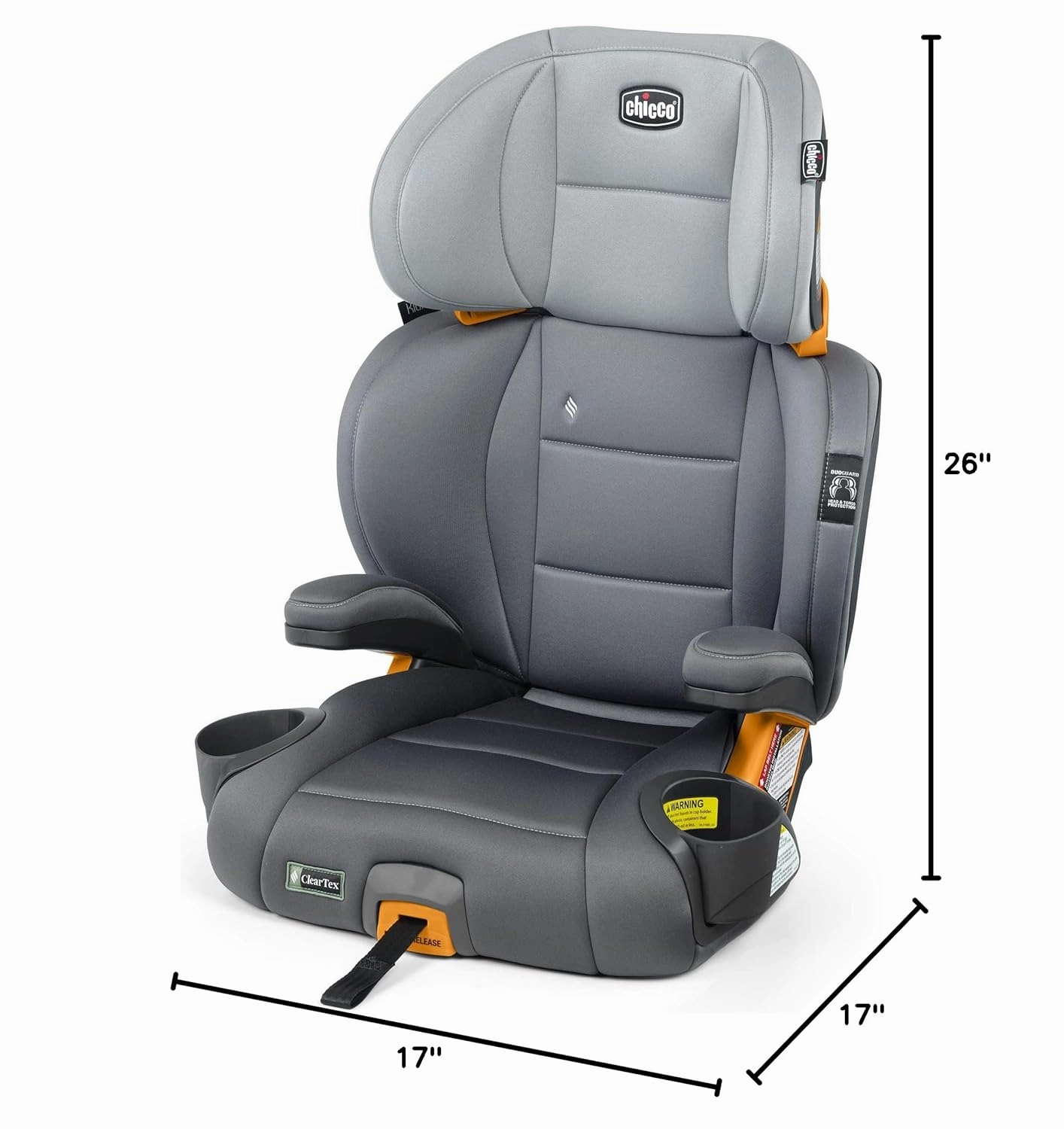 Chicco KidFit ClearTex Plus 2-in-1 Belt-Positioning Booster Car Seat, Backless and High Back Booster Seat, for Children Aged 4 Years and up and 40-100 lbs. | Drift/Grey
