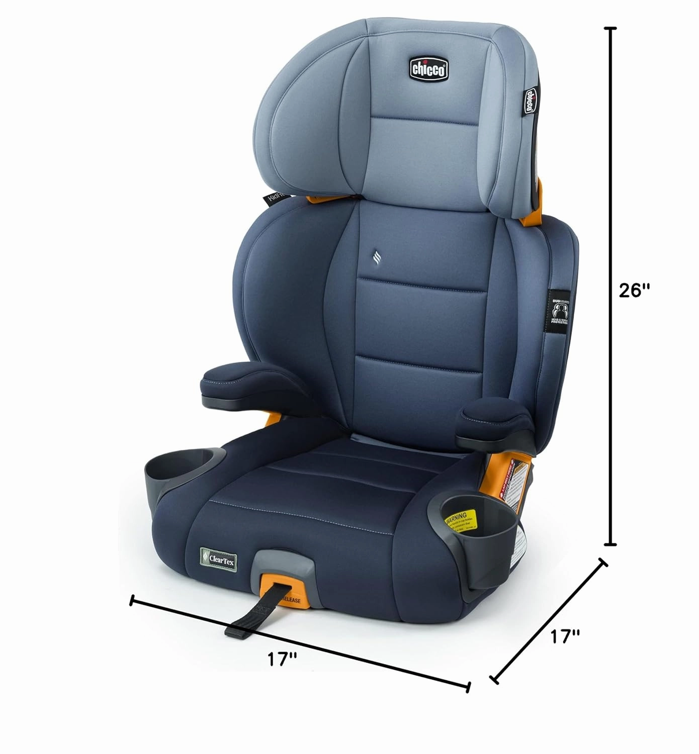 Chicco KidFit® ClearTex® Plus 2-in-1 Belt-Positioning Booster Car Seat, Backless and High Back Booster Seat, for Children Aged 4 Years and up and 40-100 lbs. | Reef/Navy