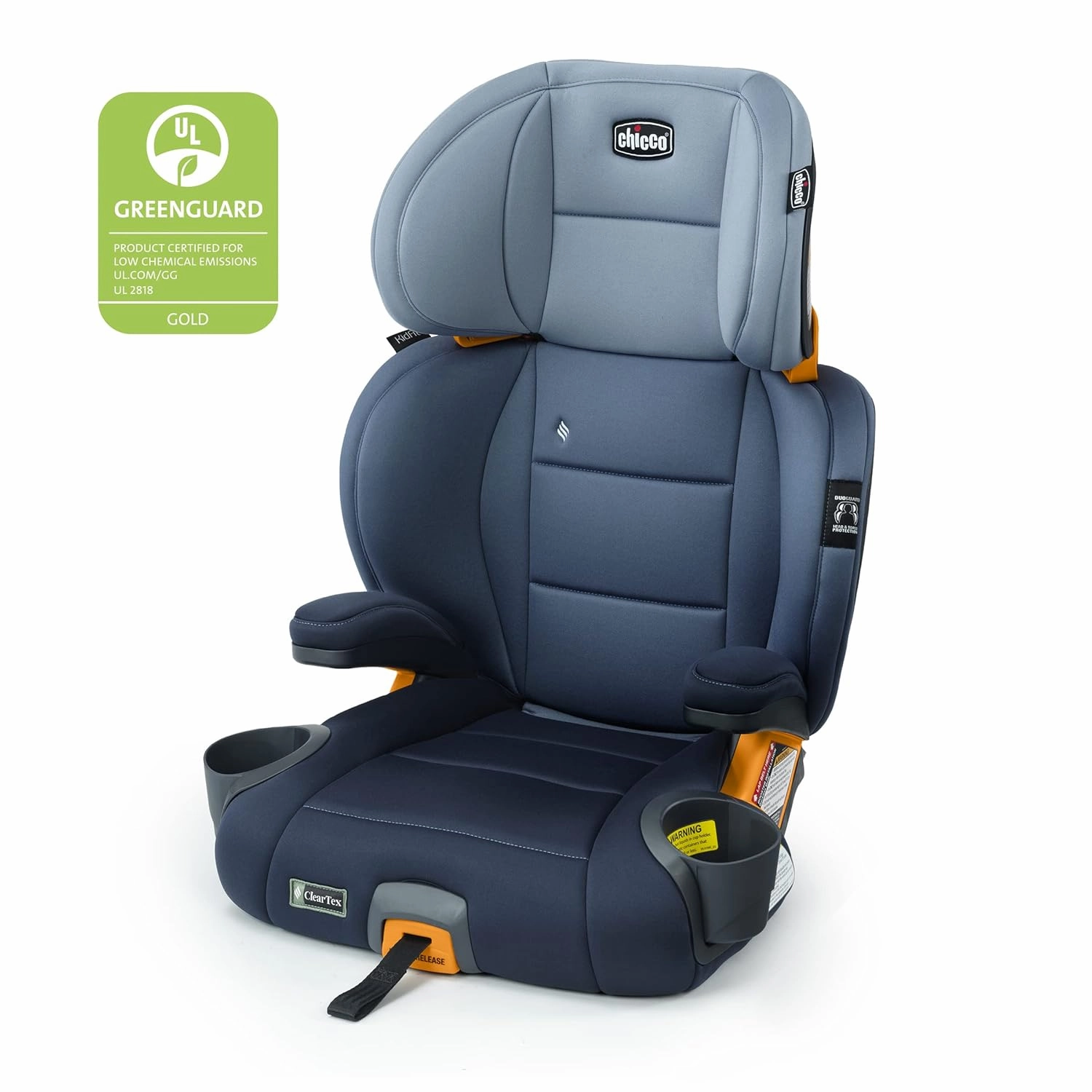 Chicco KidFit® ClearTex® Plus 2-in-1 Belt-Positioning Booster Car Seat, Backless and High Back Booster Seat, for Children Aged 4 Years and up and 40-100 lbs. | Reef/Navy