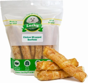 Chicken Wrapped Rawhide Dog Treats for Medium Dogs – 19ct. Chew Sticks – Limited Ingredient Long Lasting Chews Made in The USA with Natural Chicken and Beef Hide Twists