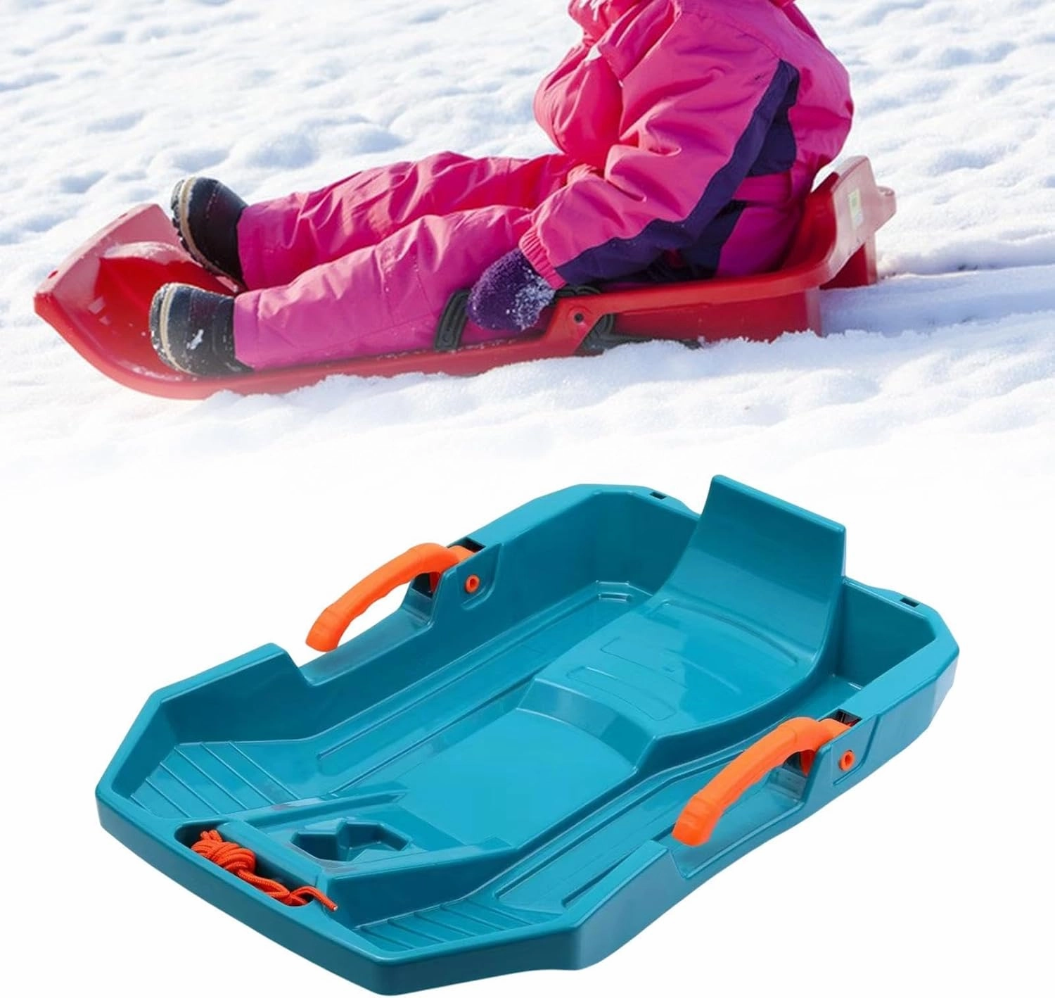 Children Downhill Toboggan Snow Sled with Brake Grass Sled Portable Length 62cm Versatile Dunes Sand Sled with Two Meter Rope