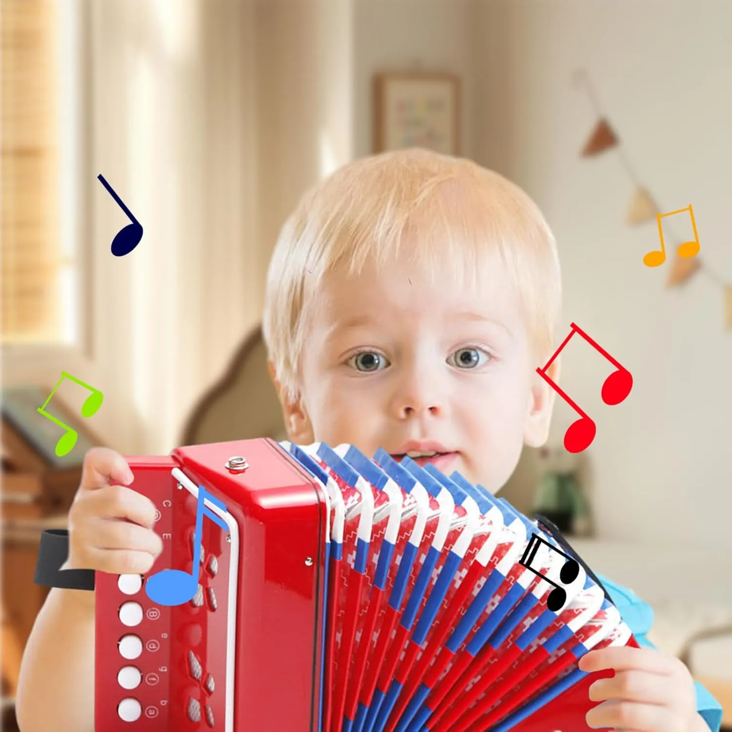 Children's Button Accordion - Small Music Player Toy, Small Hand Organ | Lightweight 7-Button Instrument for Early Learning, Creative Play, Music Enthusiasts, Festive Present Idea for Young Kids