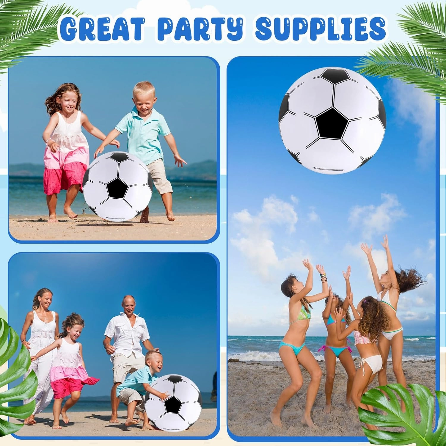 Chivao 24 Pieces Inflatable Ball Soccer Softball Volley Basketball Football 16 Inch Beach Balls Party Favors Summer Swimming Pool(Soccer,20 Inch)