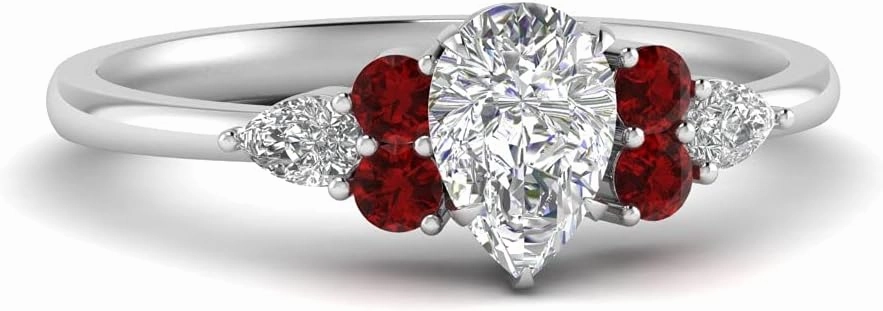 Choose Your Gemstone Pear Shape Accented Engagement Ring 925 Sterling Silver Matching Engagement Fashion Jewelry Easy to Wear Gifts Side Stone Engagement Rings : US Size 4 to 12