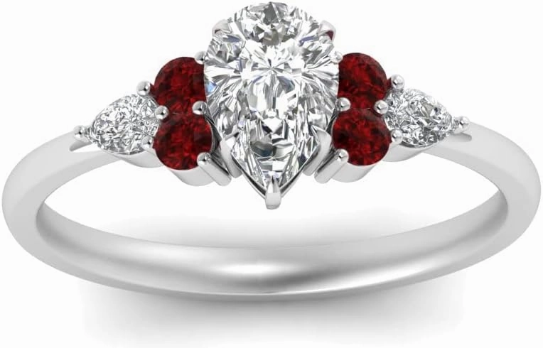 Choose Your Gemstone Pear Shape Accented Engagement Ring 925 Sterling Silver Matching Engagement Fashion Jewelry Easy to Wear Gifts Side Stone Engagement Rings : US Size 4 to 12