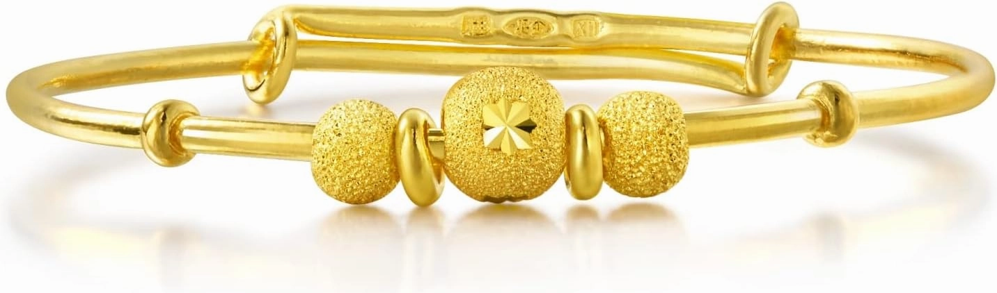 CHOW SANG SANG 999.9 24K Solid Gold Price-by-Weight 4.49g Gold Twisted Chain with Bells Bangle for Tiny Size 31484K | Adjustable Size