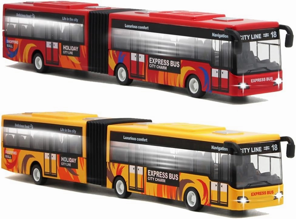 City Bus Toy for Kids, Die Cast Alloy Pull Back Vehicles, Metro Articulated Electric Bus with Sounds and Lights, Model Cars Toys Educational Gift for Kids Boys Girls Ages 3 