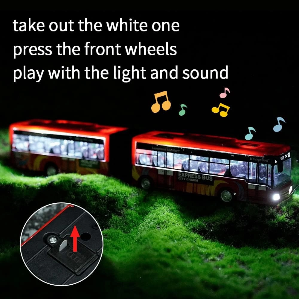 City Bus Toy for Kids, Die Cast Alloy Pull Back Vehicles, Metro Articulated Electric Bus with Sounds and Lights, Model Cars Toys Educational Gift for Kids Boys Girls Ages 3 