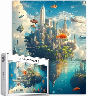 City in The Sky 1000 Piece Jigsaw Puzzles for Adults Fish Swimming in The Sky Scene Art Puzzle Challenging Family Activity Games Colorful DIY Craft Puzzle for Home Decor Gifts 50×70cm