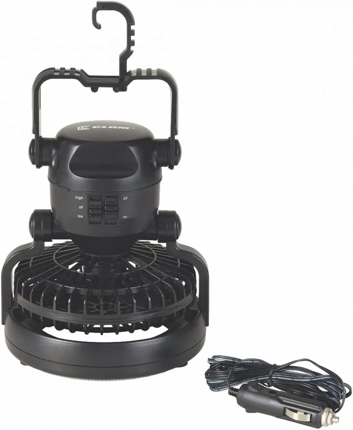 CLAM 8429 LED Fan/Light – Large – Dual-Speed Portable Shelter Fan with Built-in LED Light, 12V Adapter & Battery Operation – Quiet Air Circulation for Ice Fishing, Camping & Outdoor Use