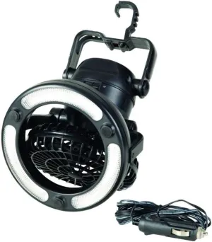 CLAM 8429 LED Fan/Light – Large – Dual-Speed Portable Shelter Fan with Built-in LED Light, 12V Adapter & Battery Operation – Quiet Air Circulation for Ice Fishing, Camping & Outdoor Use