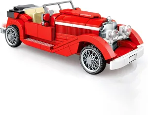 Classic Antique Model Car Building Blocks Set, Vintage Collector Truck Bricks, Compatible with Major Brands Bricks, Old Cars Combine with Starter Course, Gift for Kids 6 and Up (Red)