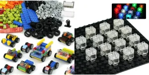 Classic Bricks Wheels & Axles & Light Up Bricks Accessories Kits - 400  Pieces - Ages 3-12 - Compatible with Major Brands - Light Up Your Blocks