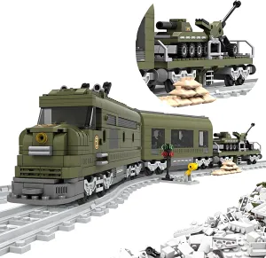 Classic Military Train Building Block Set for Boys & Girls Aged 6-12, Vintage Transport Model Building Bricks Set with Train Tracks, STEM Toys, 764PCS