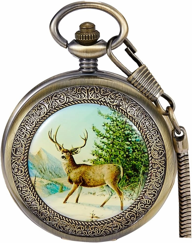 Classic Copper Design Hand Winding Mechanical Roman Number Steampunk Pocket Watch Mens Watches with Chain&Box