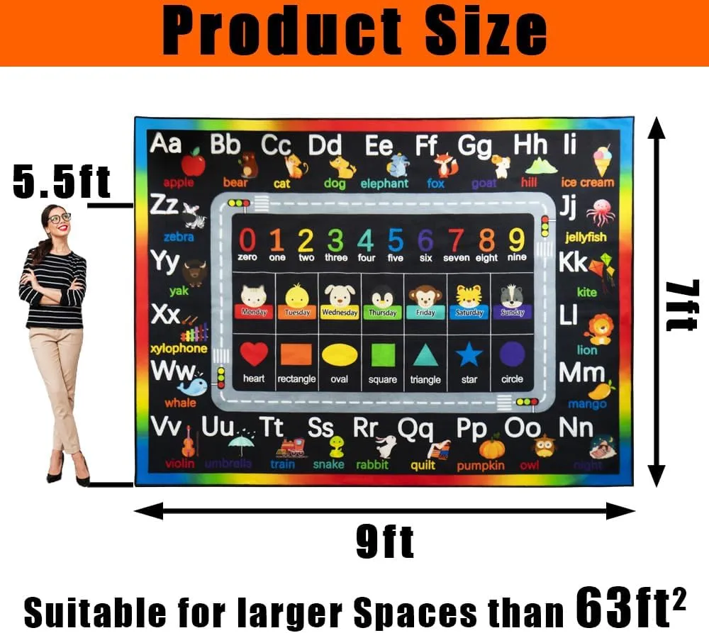 Classroom Rugs for Preschool, Daycare Rug for Classroom,Large Classroom Rug Elementary,Learning Alphabet Educational Rugs for Kids Playroom, Nursery(6'7''x8'7'', Black)