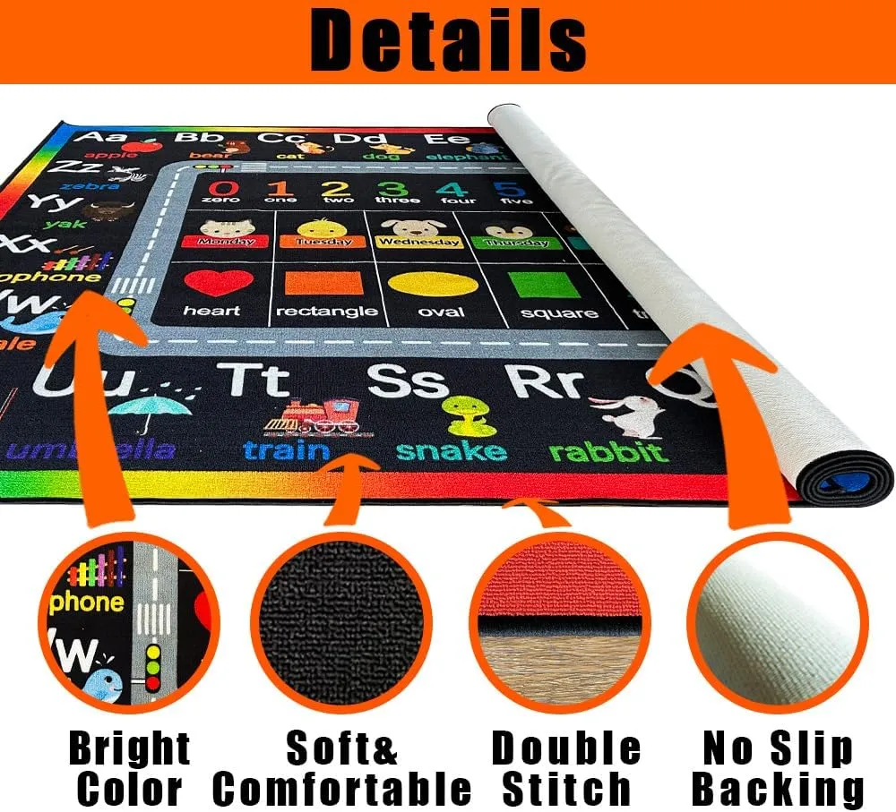 Classroom Rugs for Preschool, Daycare Rug for Classroom,Large Classroom Rug Elementary,Learning Alphabet Educational Rugs for Kids Playroom, Nursery(6'7''x8'7'', Black)