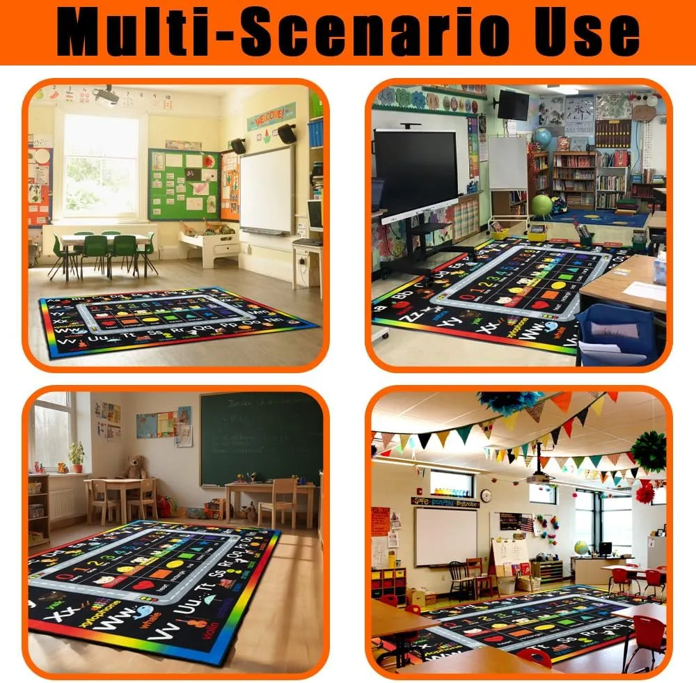 Classroom Rugs for Preschool, Daycare Rug for Classroom,Large Classroom Rug Elementary,Learning Alphabet Educational Rugs for Kids Playroom, Nursery(6'7''x8'7'', Black)