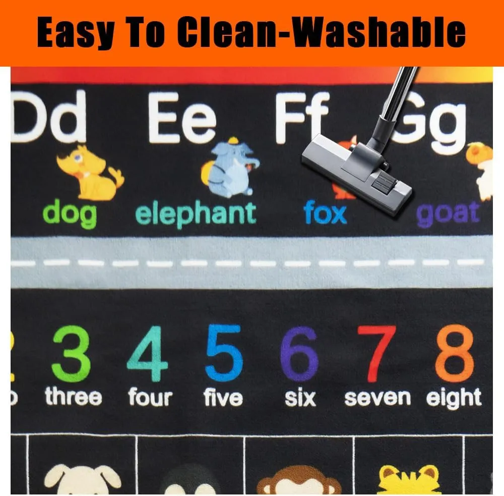 Classroom Rugs for Preschool, Daycare Rug for Classroom,Large Classroom Rug Elementary,Learning Alphabet Educational Rugs for Kids Playroom, Nursery(6'7''x8'7'', Black)