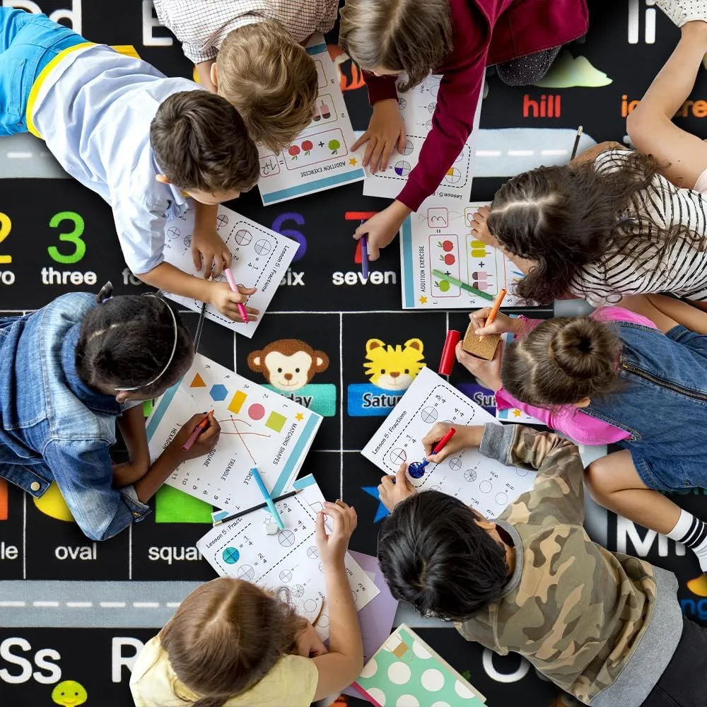 Classroom Rugs for Preschool, Daycare Rug for Classroom,Large Classroom Rug Elementary,Learning Alphabet Educational Rugs for Kids Playroom, Nursery(6'7''x8'7'', Black)