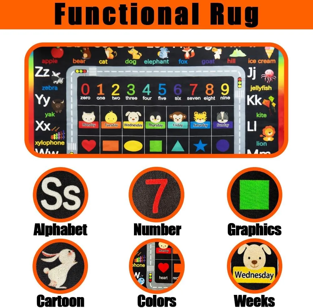 Classroom Rugs for Preschool, Daycare Rug for Classroom,Large Classroom Rug Elementary,Learning Alphabet Educational Rugs for Kids Playroom, Nursery(6'7''x8'7'', Black)