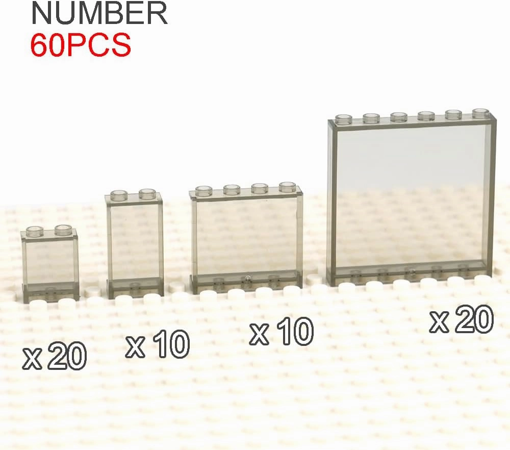 Clear Tranparent Flat Plates Bricks, 24 Pieces and Parts 1x6x5 Classic, Window Bulk Building Blocks Accessories (Transparent) (Tansparent Grey Mixed)