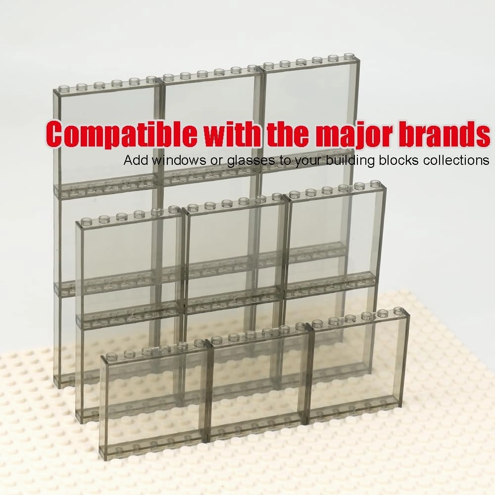 Clear Tranparent Flat Plates Bricks, 24 Pieces and Parts 1x6x5 Classic, Window Bulk Building Blocks Accessories (Transparent) (Tansparent Grey Mixed)