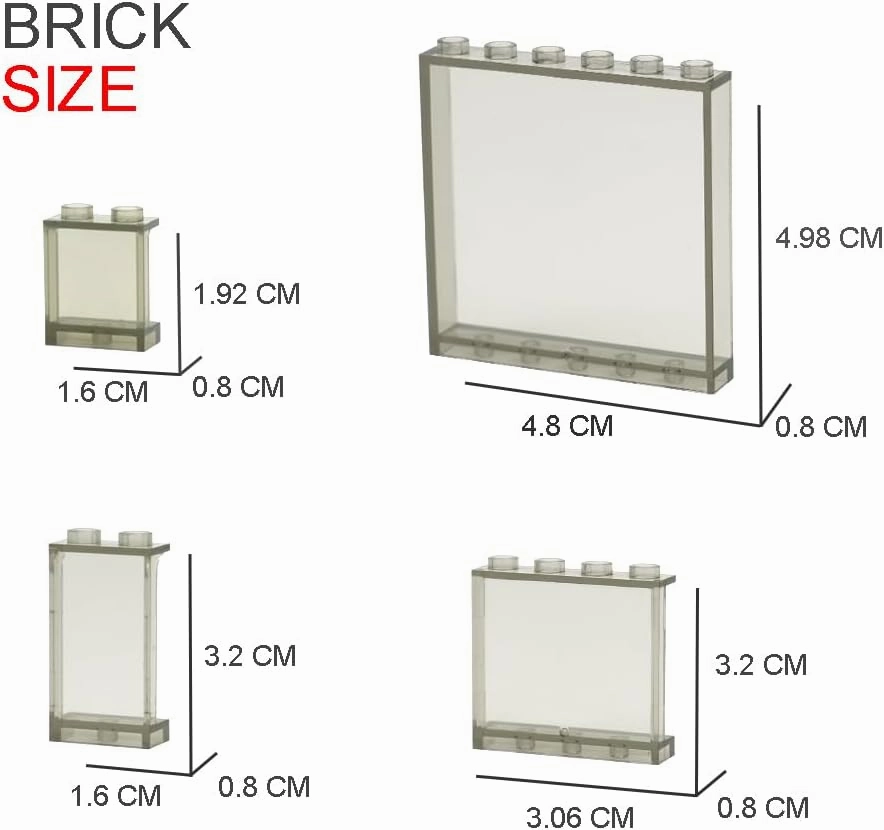 Clear Tranparent Flat Plates Bricks, 24 Pieces and Parts 1x6x5 Classic, Window Bulk Building Blocks Accessories (Transparent) (Tansparent Grey Mixed)