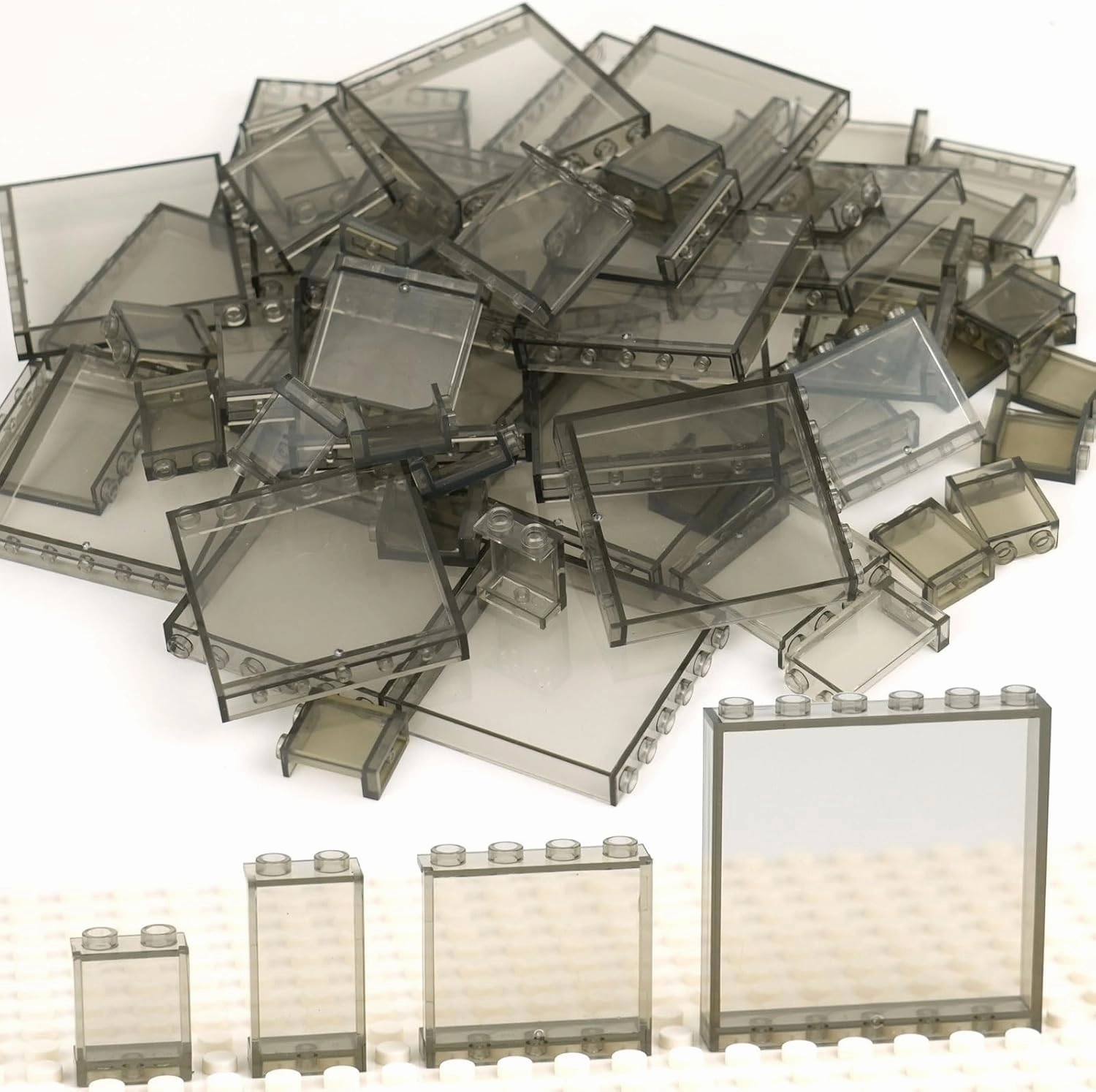 Clear Tranparent Flat Plates Bricks, 24 Pieces and Parts 1x6x5 Classic, Window Bulk Building Blocks Accessories (Transparent) (Tansparent Grey Mixed)