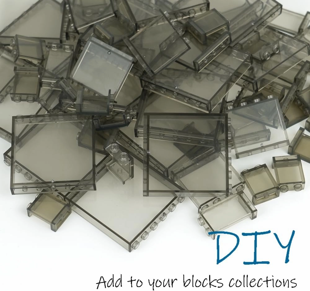 Clear Tranparent Flat Plates Bricks, 24 Pieces and Parts 1x6x5 Classic, Window Bulk Building Blocks Accessories (Transparent) (Tansparent Grey Mixed)