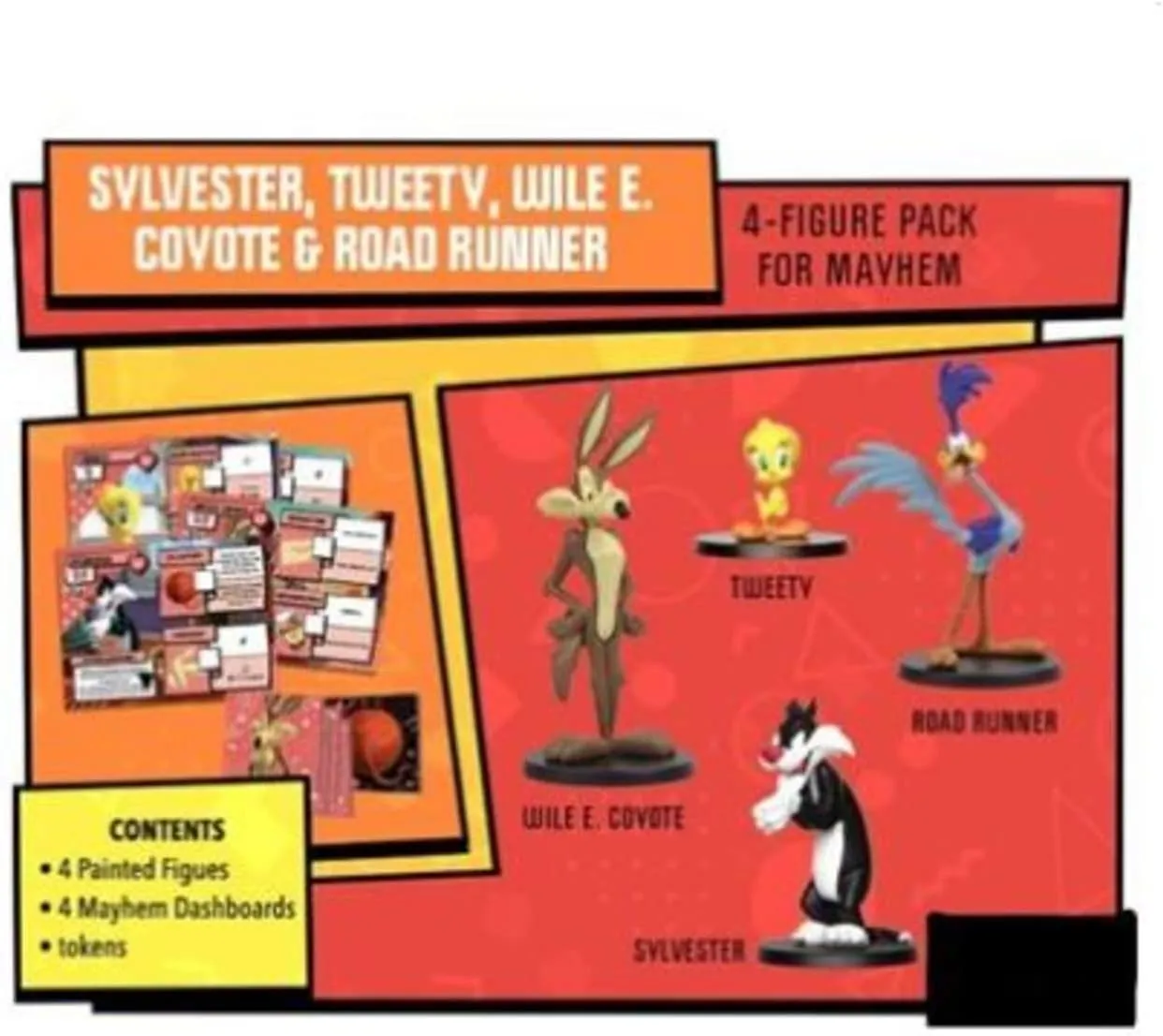 Cmon Looney Tunes Mayhem Board Game Figure Pack | Set of 4 Miniature Figures | Strategy Game | Team-Based Combat Game for Adults and Kids | Ages 10  | 2-4 Players | Avg. Playtime 30 Minutes | Made