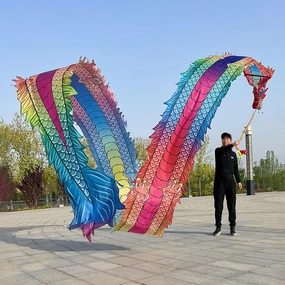 CMYUN Dragon Poi Colorful Dragon Poi with Head, 3D Silk Dragon Ribbon Dancer Washable, Portable Art Streamer for Fitness Juggling Flinging, for Adults Seniors (Size : Length - 10m/33ft)
