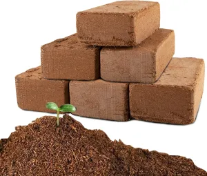 Coco Coir Brick for Plants- 6 Pack Premium 100% Organic Peat Moss, Fiber Coconut Husk for Planting, Gardening, Potting Soil Substrate