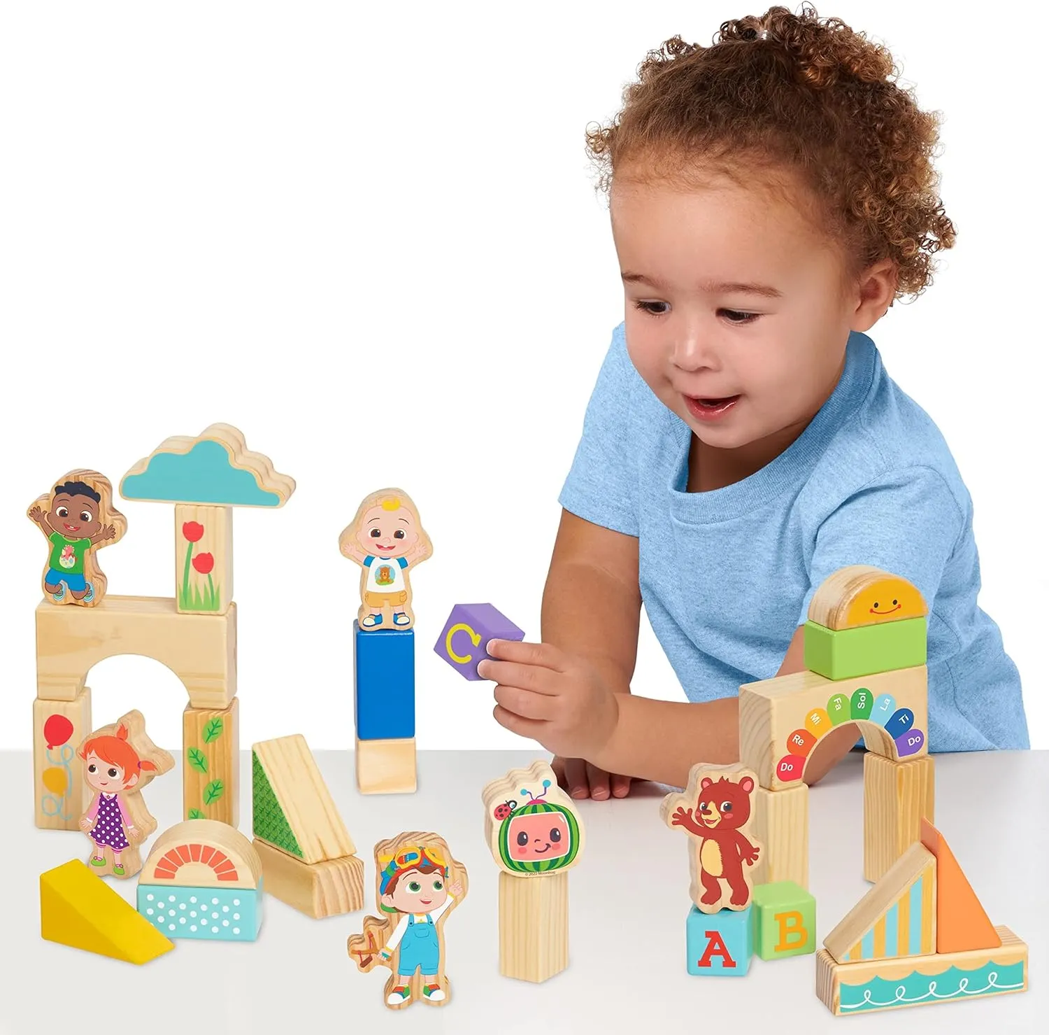 CoComelon JJ & Friends Wood Block Set, 30-Pieces, Recycled Wood, Officially Licensed Kids Toys for Ages 18 Month by Just Play