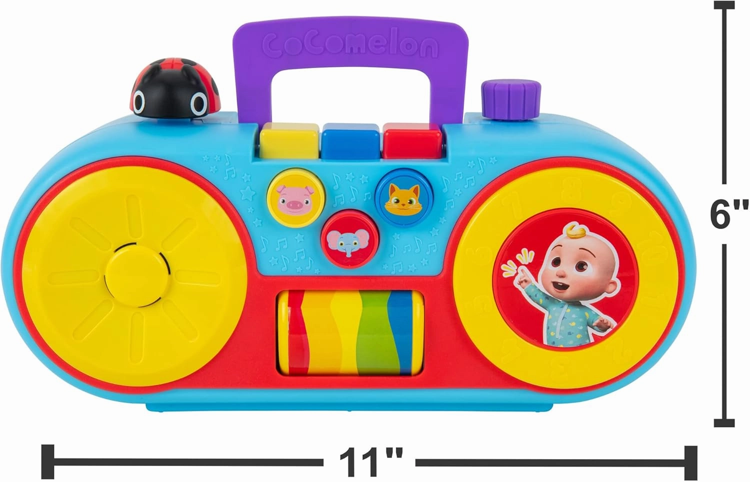 CoComelon Dance and Play Boombox, 8 Full Songs, Colors, Animal Sounds, Numbers- Educational Music Toys, Carry N’ Go Handle, Toys for Kids and Preschoolers