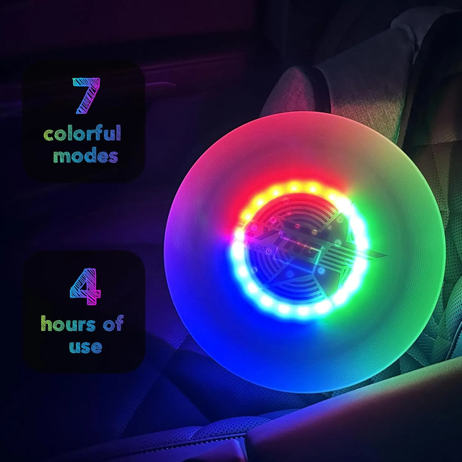 Colorful Light Up Flying Disc - 14 Modes, 4h Battery, 175g Ultimate Disc, Soft Flying Discs, Adult/Men/Boys/Teens/Kids Birthday, Ideal for Outdoor, Lawn, Camping Games, Gift. (Colorful)