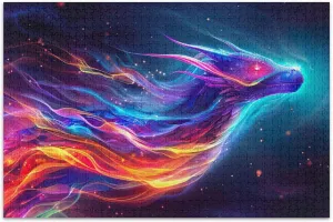 Colorful Neon Cosmic Horse 500 Pieces Jigsaw Puzzles for Adults Flower Animal Print Custom Unique Puzzle for Adults Friends Family Game Gifts, 20.5x14.9 Inch