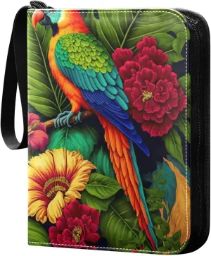 Colorful-parrots-exotic-flowers Trading Card Protectors Holder Collectible Album for Sports Card Collection Storage 400 pockets Game Card Binder
