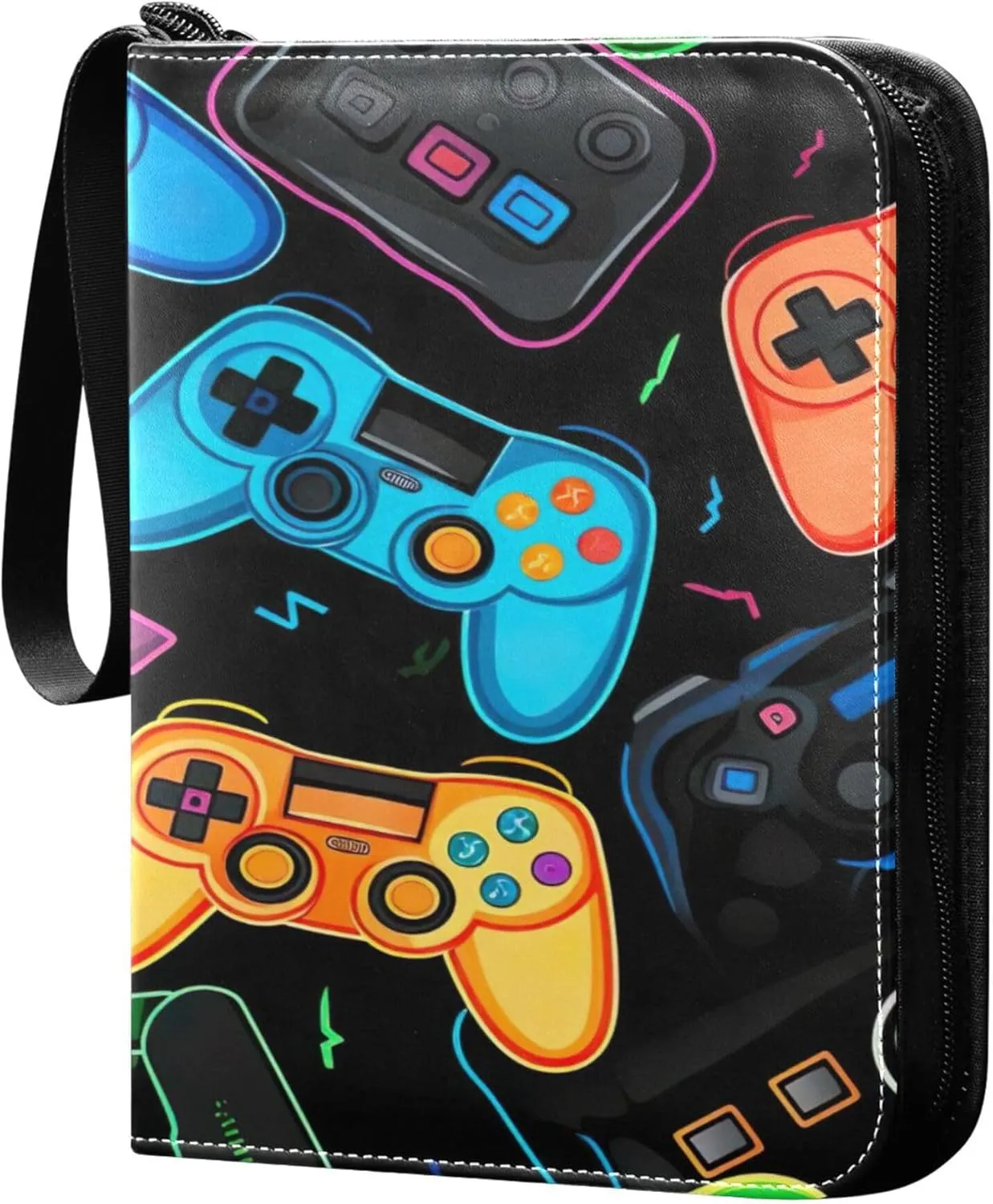 Colorful Video Game Controllers Card Binder 4 Pocket Collectible Trading Card Albums with 50 Sleeves Double Side PU Waterproof 3 Ring for Sports & Game Cards