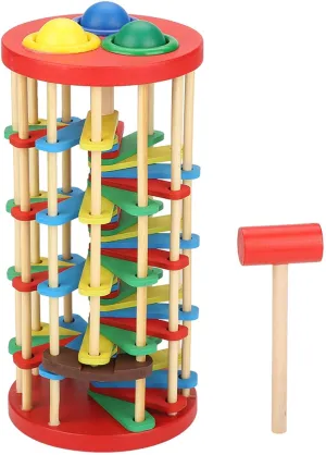 Colorful Wooden Knock Ball Ladder Toy, Premium Wood Water Paint Hand Eye Coordination Suitable for Kids Ages 3 and