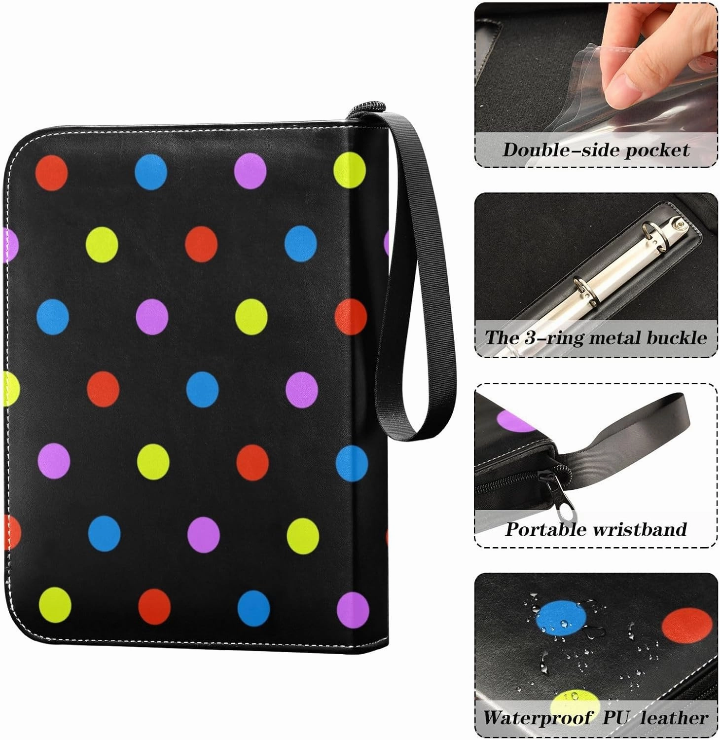 Colorful Dots Trading Card Binder 4-Pocket Card Holder with 50 Removable Sleeves 3-Ring Card Albums Binder Holds Up to 400 Cards Card Case Folders for Sports Cards TCG MTG Game Cards