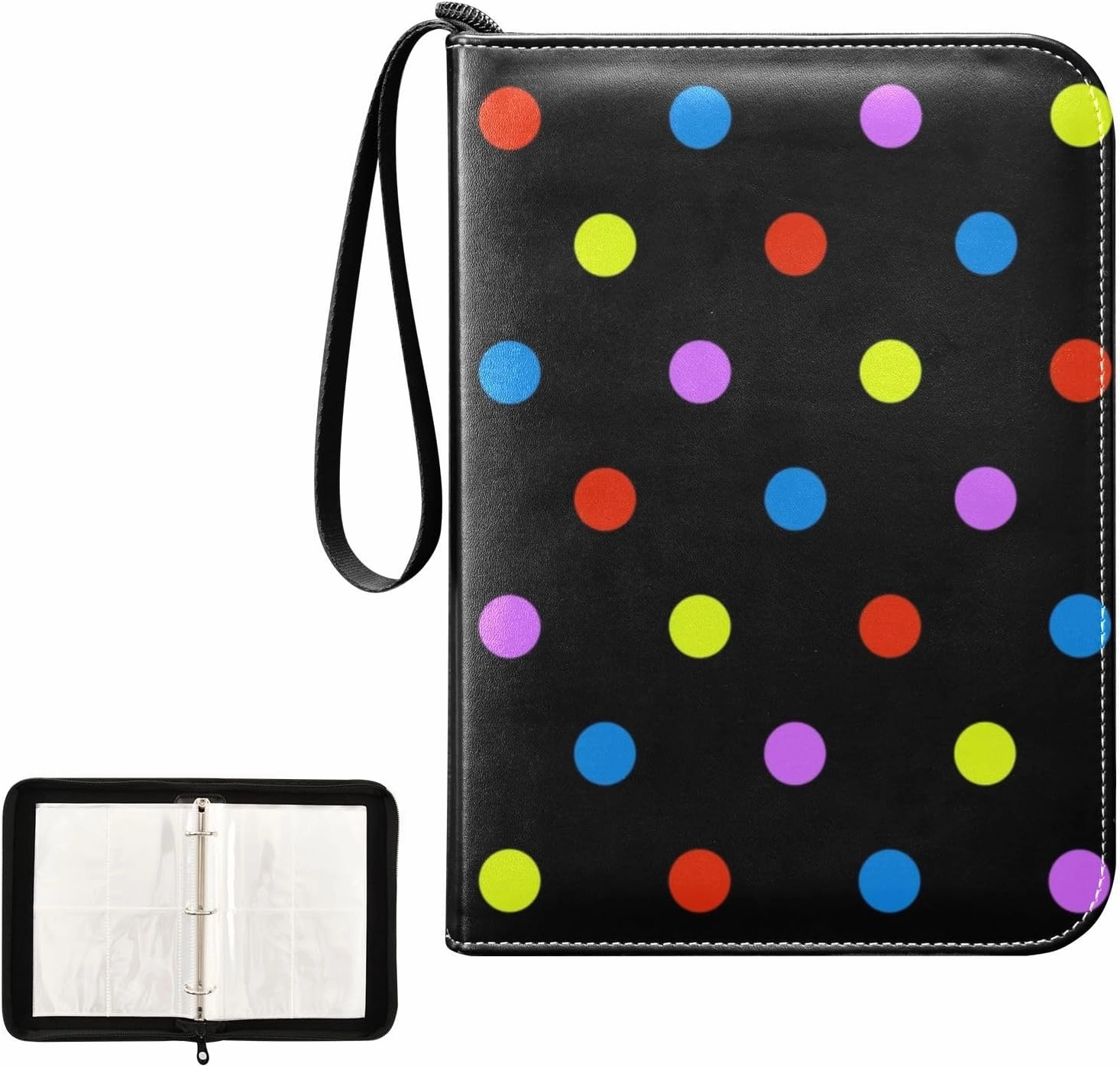 Colorful Dots Trading Card Binder 4-Pocket Card Holder with 50 Removable Sleeves 3-Ring Card Albums Binder Holds Up to 400 Cards Card Case Folders for Sports Cards TCG MTG Game Cards