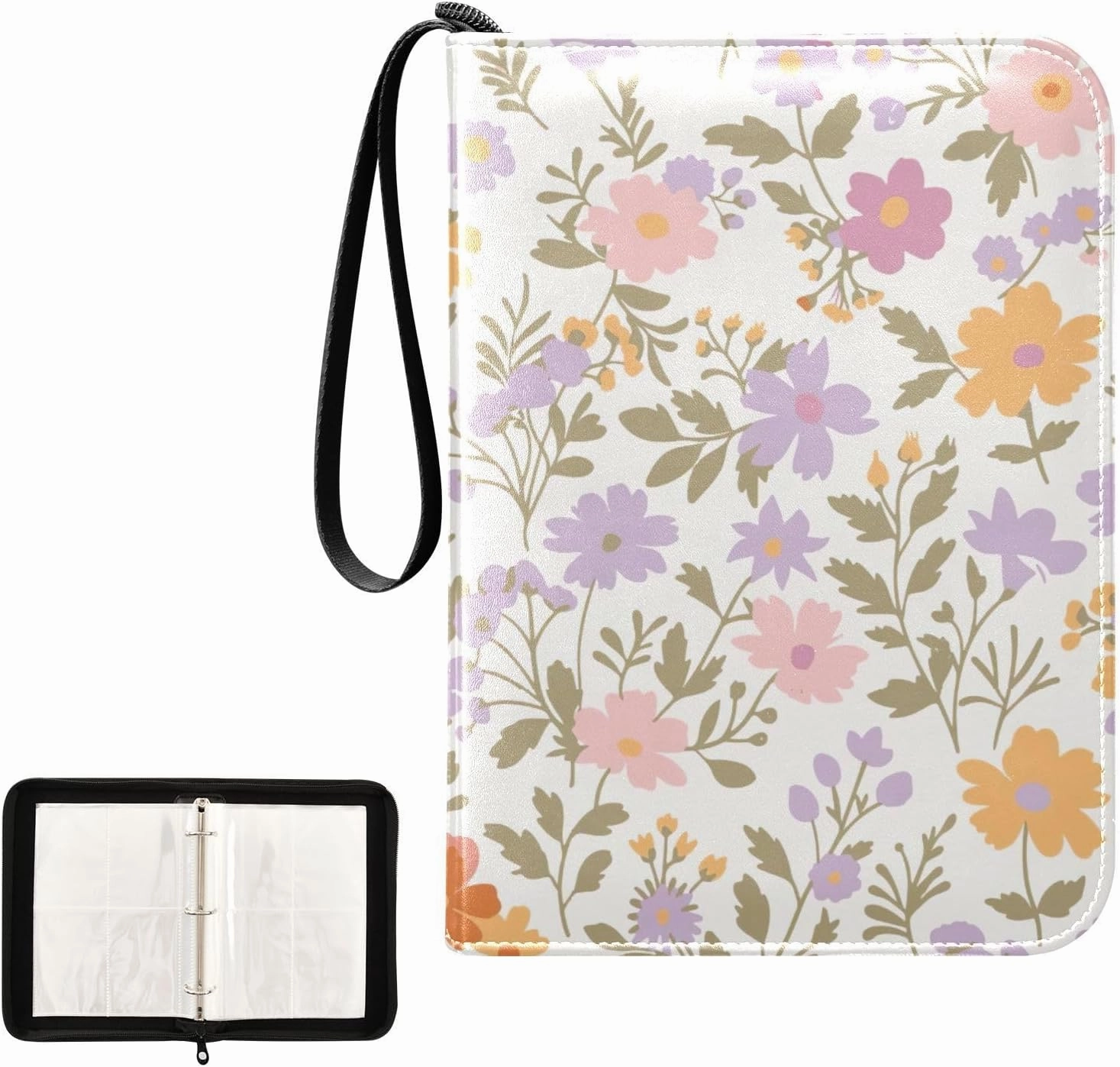 Colorful Floral Card Binders 4-Pocket Photocard Holder Fits 400 Cards for Baseball Card, Football Card
