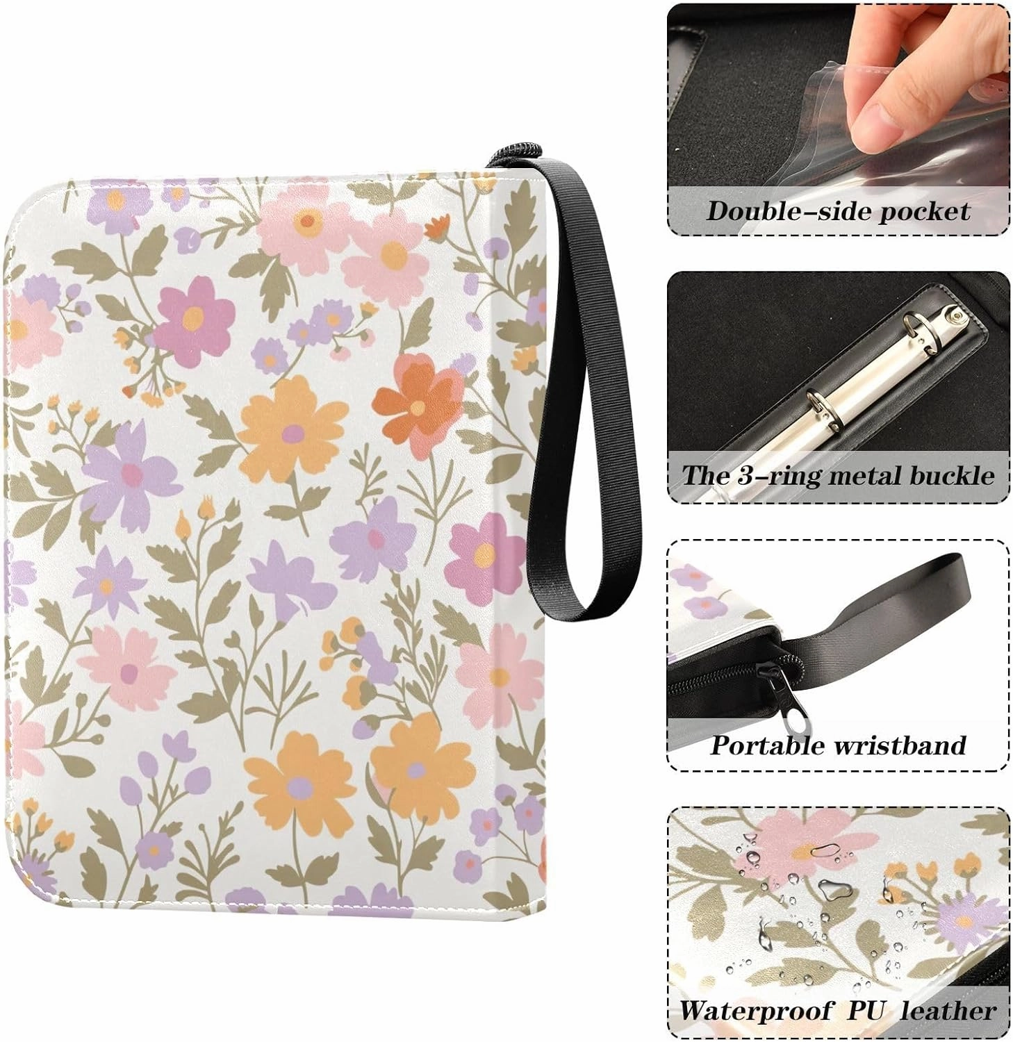 Colorful Floral Card Binders 4-Pocket Photocard Holder Fits 400 Cards for Baseball Card, Football Card